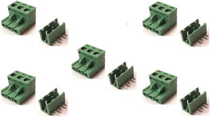 ERHIndia (Pack of 5) 5085 Plug In Type Screw Terminal Connector - 3 Pin - 5.08mm 300V/15A, 28-12 AWG Pitch Right Angle Screw Terminal Block Male Female Pair