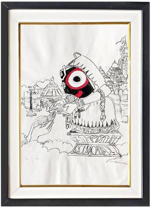 Maalgoodies Hand Made Painting | Devi Maa Durga Original Sketch Art Painting with Frame for Wall Home Décor Natural Colors 12 inch x 8 inch Painting
