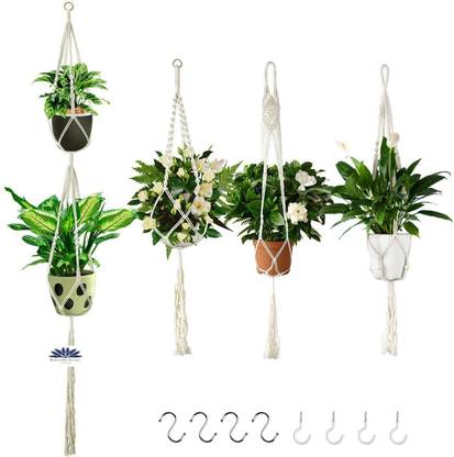 Waterlily House Macrame Hanging Planters with 8 Hanging Hooks, Handmade Cotton Rope for Flower Pots, Hanging Plant Holder for Home Decoration.(Size:65.5 inch,38.9 inch) Plant Container Set