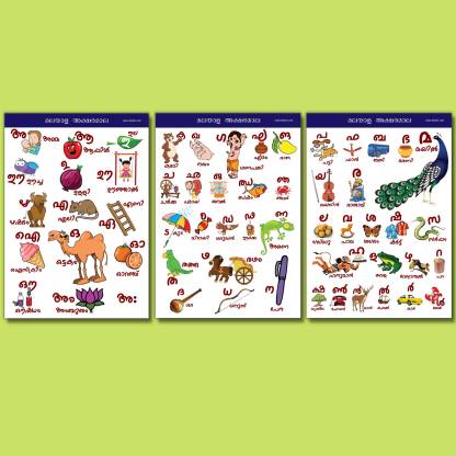 Malayalam Alphabet Posters for Kids - Size A3 - 11.7 X 16.5 inches Paper Print