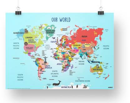 Fun World Map with Country Names for Kids Paper Print