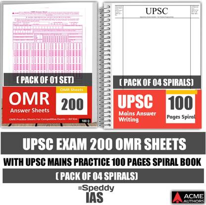 एक्मे ऑथर्स UPSC ब्लैंक प्रैक्टिस आंसर शीट (A4, 100 पेजेस स्पाइरल बुक -पैक ऑफ 04) विथ 200 OMR ( पैक ऑफ 01)