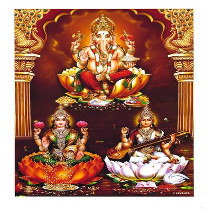 BDK STORES Vigneshwara, Lakshmi, Saraswathi Religious Frame