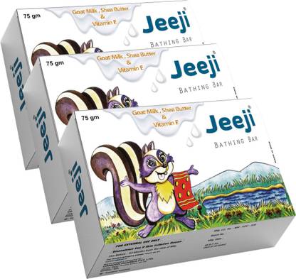 jeeji Baby & Kids Bathing Bar, Purely Soapless, Enriched with Goat Milk, Shea Butter, Olive Oil , Moisturizing and For Daily Use, 75g each, Pack of 3