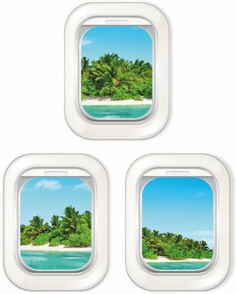 CVANU 56 cm Greenery of Alluring Nature Mock Window View Wall Sticker Decal for Home Decoration Items Rectangular-Shape_C09 Self Adhesive Sticker