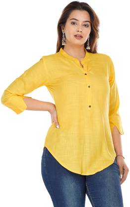 Casual Applique Women Yellow Top