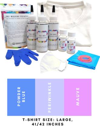 KADAM Tie Dye Kit #13 Breeze with Large Size White T-Shirt and Face Mask, 100% Cotton Unisex, 180 GSM T-Shirt, Dye Activator and Color Fixative Included, Cold Fabric Dyeing