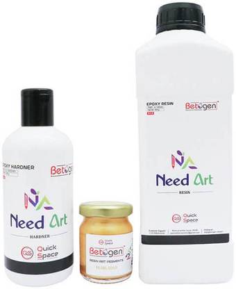 Betogen Epoxy Resin Hobby Kit : [1140 Gm] With Pearl Gold Pigment: 75 Gm Resin Art Medium