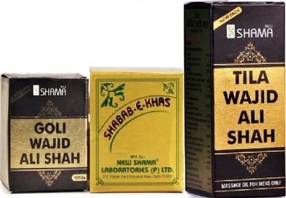 New Shama GOLI WAJID ALI SHAH 5 TAB & SHABAB E KHAS 60G, TILA WAJID ALI SHAH 15ML COMBO