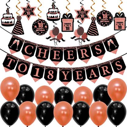 Prihit 18th Birthday Decorations Kit For Girls 38 Pcs Rose Gold & Black
