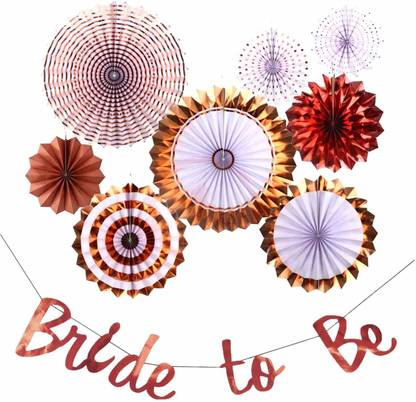 Prihit Bride To Be Decorations 9Pcs Hanging Paper Fan And Bride To Be Foil Banner