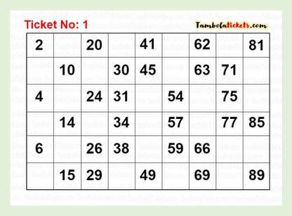 Tambola Tickets Double Ticket (All numbers in Asc order Special) Theme Tambola Housie Tickets (24 Cards , Printed on Hardsheet ), DesignCode: CA106 Board Game Accessories