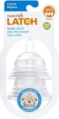 MUNCHKIN Latch Stage 3 Nipple, 6 Plus Months, 2 Count Fast Flow Nipple