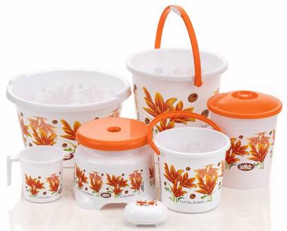 UMA Plastic Bathroom Set Large Capacity (20 LTR Tub, 20 LTR Bucket, 05 LTR Bucket, Patla, Dustbin 10 LTR, Mug 1.5 LTR, Soap Case ) 20 L Plastic Bucket(Orange) 20 L Plastic Bucket