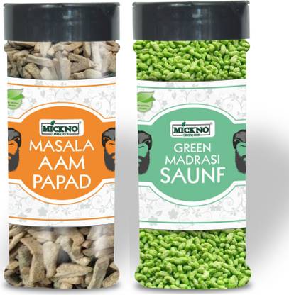 mickno organics Combo of 2 - Masala Aam Papad (Mango Slices) & Green Madarasi Saunf Mouth Freshener - 150g Each Sour, Sweet Mouth Freshener