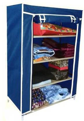 SIMSAN BLUE 4 Shelf Wardrobe Armoire PVC Collapsible Wardrobe