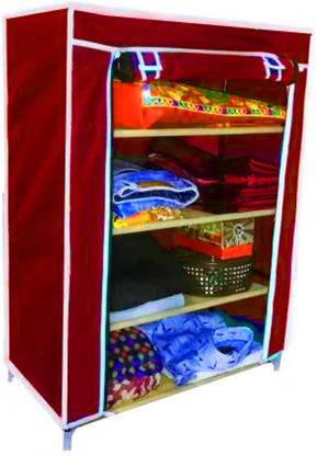 SIMSAN Maroon 4 Shelf Wardrobe Armoire PVC Collapsible Wardrobe