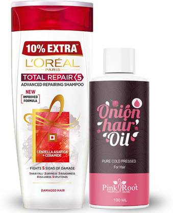PINKROOT Onion Hair Oil 100ml With Total Repair 5 Shampoo 192.5ml