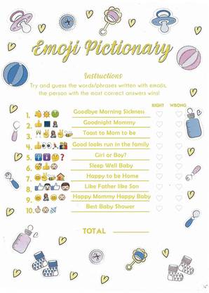 Hippity Hop Multicolor Emoji Pictionary Game, Set of 10 Cards, Baby Shower Game and Activity, Fun, Unique, and Easy to Play, Memories, Mom to be, Dad to be, Party Entertainment