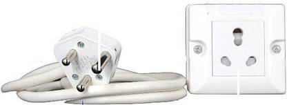 K K Electricals Extension Board 1 Single Socket 25 Amp Power 2 Meter 2.5 mm Long Wire Cable Cord with 15A 16A Plug (White) 2500 A Three Pin Socket