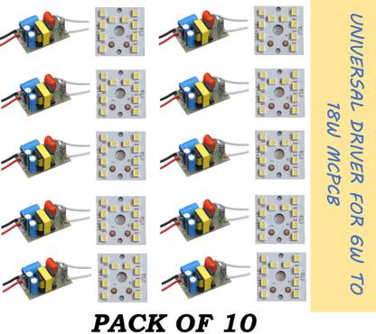 SG Flash (PACK OF 10) 9w MCPCB Led WITH UNIVERSAL DRIVER Raw Material For Led Bulb Light PREMIUM QUALITY Electronic Components Electronic Hobby Kit