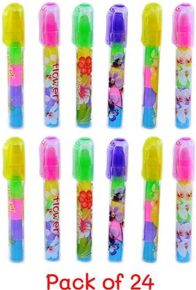 Andix Printed Pen Style Erasers - (Pack of 24) Birthday Party Return Gifts- Stacking Pen Type Erasers for Kids Non-Toxic Eraser