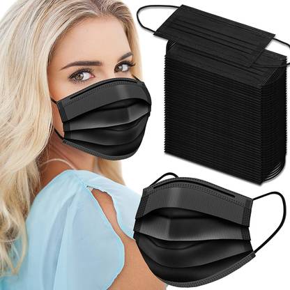 3W Disposable Face Masks (Pack of 200) Export Quality Non Woven Fabric Mask With 4 Layer Protection and Comfortable Black Surgical Mask