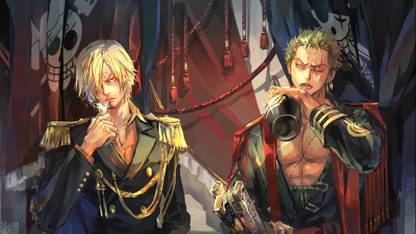 One Piece Roronoa Zoro And Sanji Full Crew Self Adhesive Laminated Poster |one piece Wallpaper | Sticker For Gaming Room | 100% Eco Friendly 3D Poster