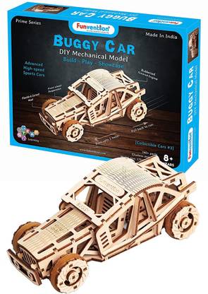 FUNVENTION Buggy Racer Car - DIY Functional Mechanical Model 3D Puzzle STEM Lerning Kit Collectible Cars Building Kit with Working Wheels & Shocks