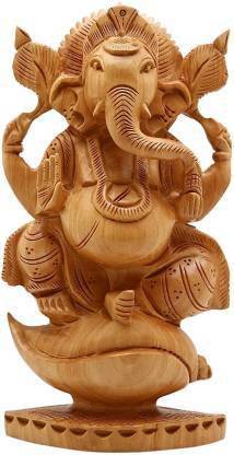 rohit handicrafts Wooden Lord Ganesha Idol |Attractive Design Wooden Sitting Ganesh On Shank Idol Decorative Showpiece  -  15 cm