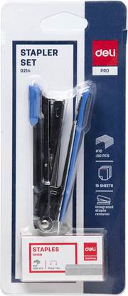 Deli Stapler with Pin Box for Students, Office, Shop, Portable, Convenient Low-Staple Indicator, Integrated Staple Remover, Pack of 1 Cordless  Stapler