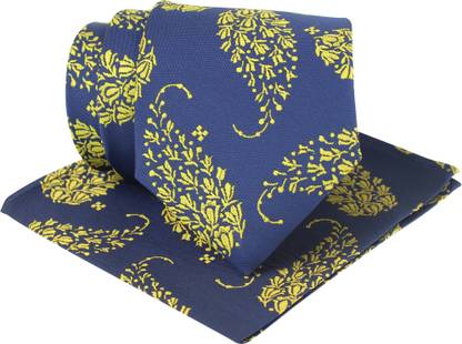Kovove Yellow Floral Neck Tie and Pocket Square Gift Box Floral Print Tie