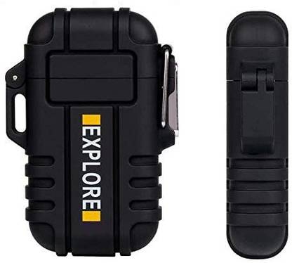 Explorer ™ Thunder Cool Survival Waterproof Lighter Best for Hiking And Rough Use | USB Rechargeable Flameless Dual Electric Arc Lighter With Lanyard Emergency Whistle Survival Gear for Outdoor Camping Survival | Plasma Dual ARC Ignition System | No Fuel No Gas Required | USB Cable Chargeable Lighter | Protective Case Electronic USB Plasma Double Arc Rechargeable ( Tesla Coil ) Cigarette Lighter, USB Cable