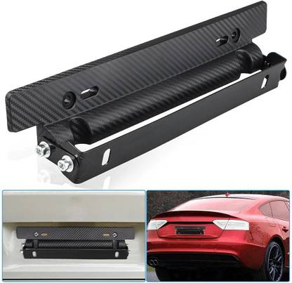 AutoRight Black-Carbon Fiber Adjustable Rotating Number Plate Auto License Plates Frame Holder Car Number Plate