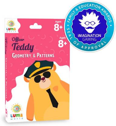 LUMA WORLD Educational Flash Cards for Ages 8 and Up: Officer Teddy | Game-based Maths Flash Cards with Magic Glass to view Hidden Answers | Learn Grade 3 Geometry & Patterns (Set of 50 Cards)