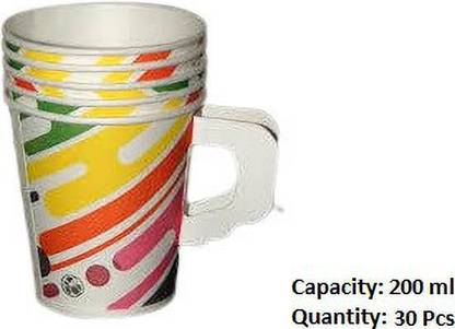 Spylark Pack of 30 Paper Paper Cups With Handle |Disposable| 200 ml -Pack of 30