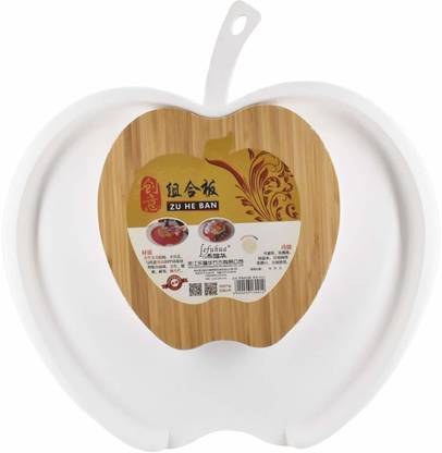Magnusdeal Chop and Drop Chopping Board with Bamboo & Plastic (Size) Apple Shape - White Color, Large Bamboo Chopping Block and Storage, Dried Fruit Plastic Plate with Cutting Board, (White) Plastic, Wooden Cutting Board