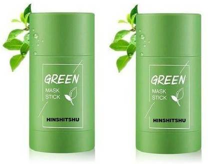 HINSHITSHU Green Mask Stick, Green Tea Purifying Clay Stick mask, Detoxing & Toning Face Mask Stick, Facial Oil Control, Deep Cleansing Pores Improving Skin, Suitable for All Skin Types 40 gm pack of 2