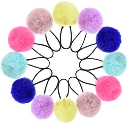 Belicia 12 Pcs Pom Pom Hair Ties, Fuzzy Ball Hair Ties Cute Elastic Ponytail Holders Hair Tie, Hair Pom Poms for Women Girls Hair Band