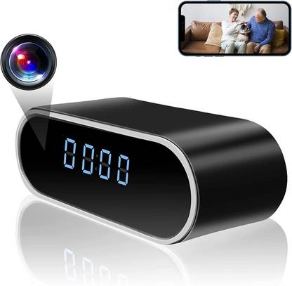 Pelupa Wireless WiFi Mini Camera Digital Table Clock with Full HD 1080P, Low Light Vision, Motion Detection for Home Office(Black) Security Camera