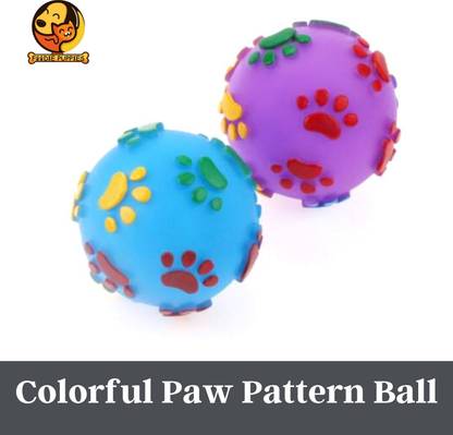 Foodie Puppies Squeak Vinyl Dog Toy 4 Inch'' Ball With Colorful Paw Pattern Assorted Color - 2 Pieces Color May Vary Rubber Fetch Toy, Ball, Chew Toy For Dog