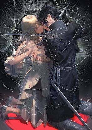 Couple Anime Boys Anime Girls Sword White Dress White Hair Black Hair Black Outfits Matte Finish Poster Paper Print