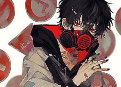 Anime Boy Gas Mask Red Eyes Black Hair Hoodie Anime Matte Finish Poster Paper Print