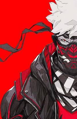 Chun Lo Artwork Illustration Digital Art Mask Warrior Cyberpunk Oni Mask Japan Red Back Matte Finish Poster Paper Print