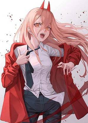 Anime Anime Girls Power Chainsaw Man Drid Chainsaw Man Horns Fangs Pixiv Teeth Open Matte Finish Poster Paper Print