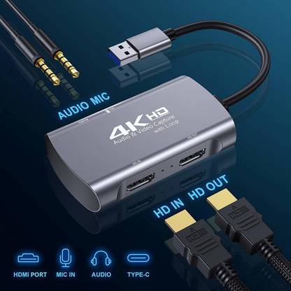 microware Hdmi Capture Card with 4K 1080P 60FPS Game Capture Card with USB 3.0 Screen Recorder with Dual Screen Mode USB Capture Device for Nintendo Switch|Xbox One|PS4|3ds|PC Media Streaming Device