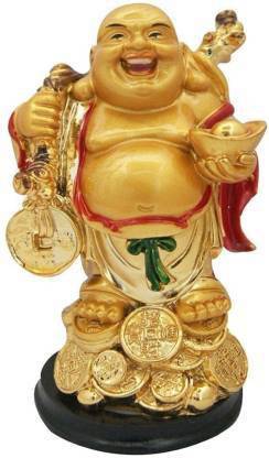 Love2Buy Laughing Buddha with Back Potli & Money Coin for Health, Wealth and Happiness Decorative Showpiece  -  11.5 cm