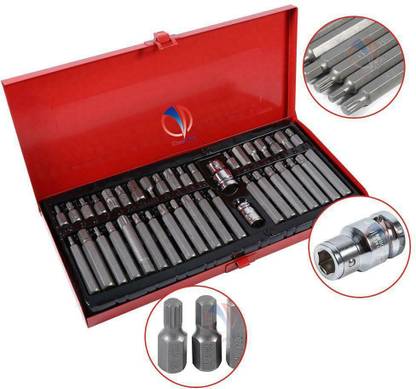 Mass Pro 1xSet 40Pcs Hex Torx Star Spline Bit Socket Set 3/8" & 1/2" Square Drive Long & Short Socket Set