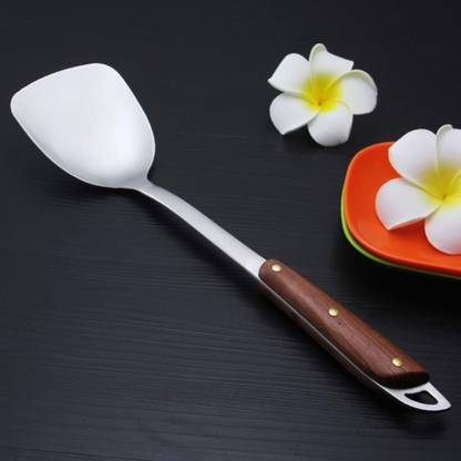 Dhvsam Chinese Wok Spatula, 304 Stainless Steel Spatula with Heat Resista1nt Wooden Handle Wok Utensils, 14.5Inch Wok Spatula