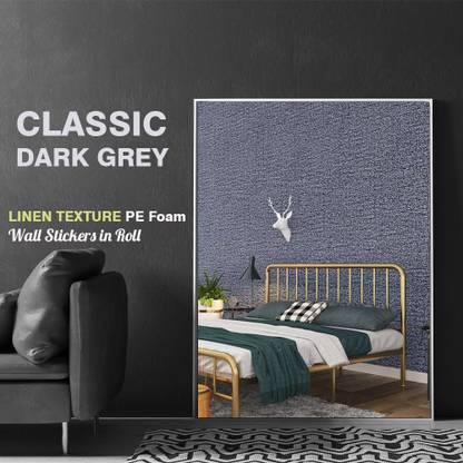 ODELEE Pe Foam Linen Texture Wall Sticker in Roll 2.5 Thickness, 27.5"x 10' Dark Grey